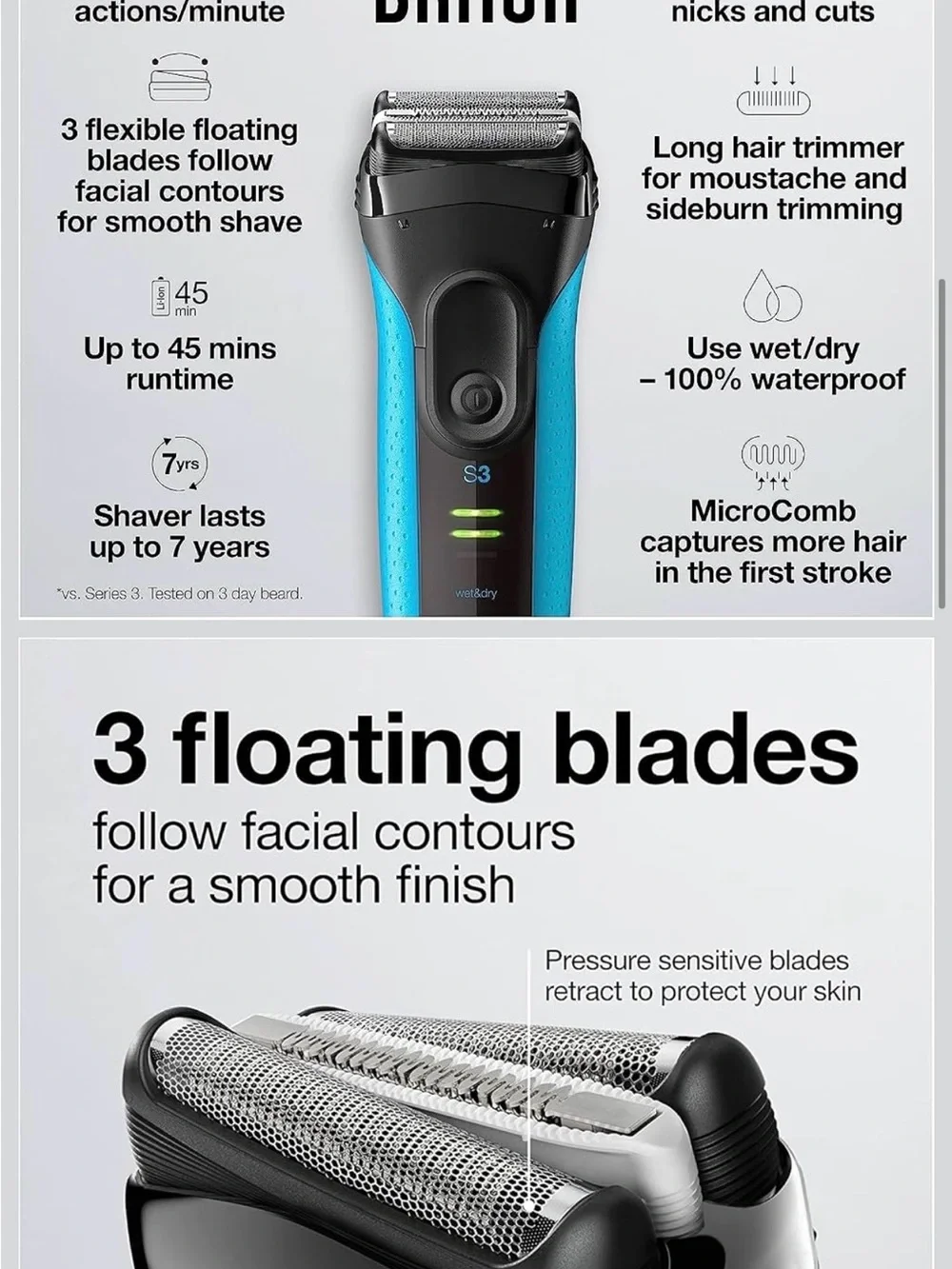 Braun Series 3 Wet & Dry Electric Rechargeable Razor